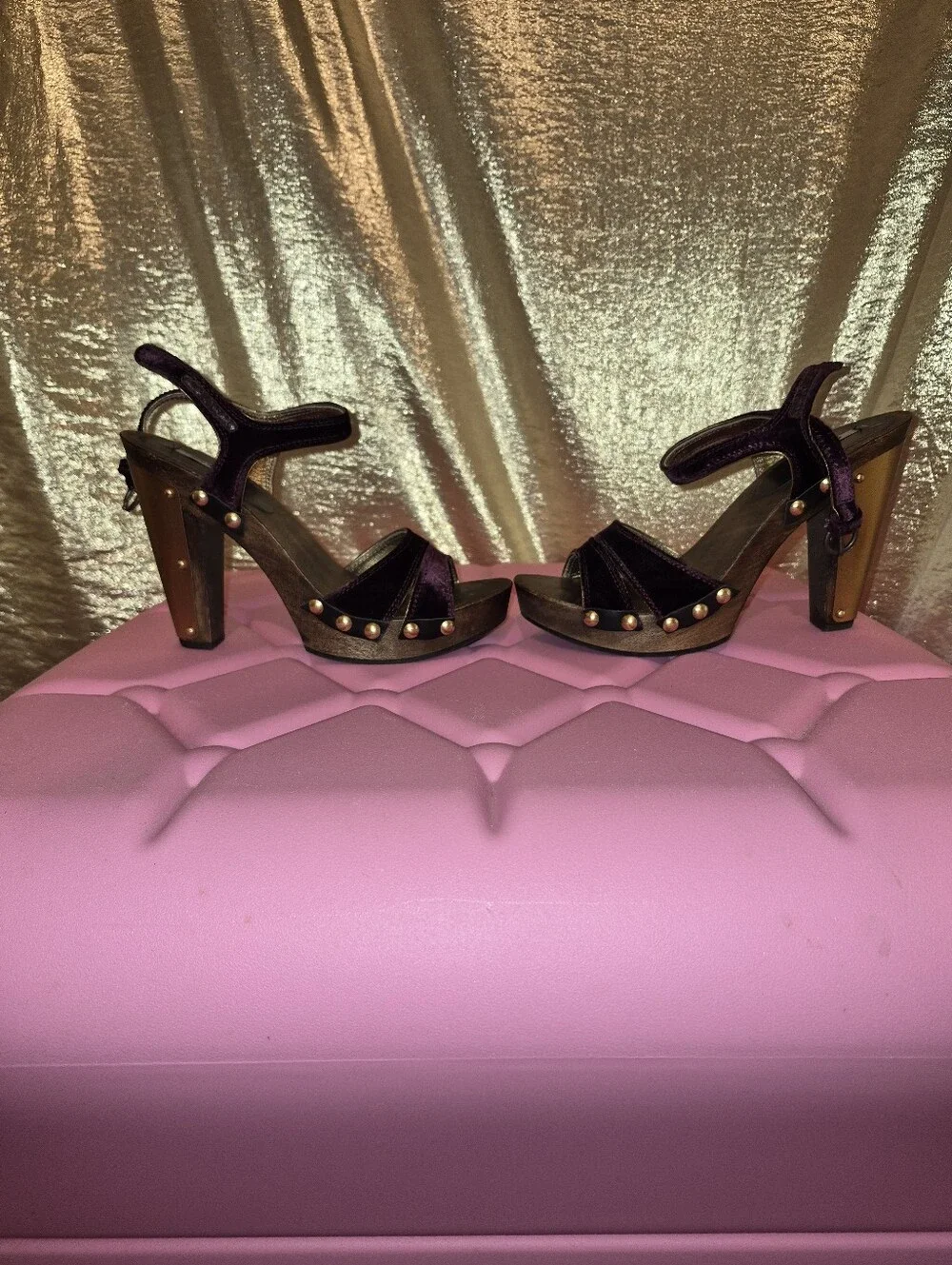Miu Miu Deep Plum Velvet Platform Sandals